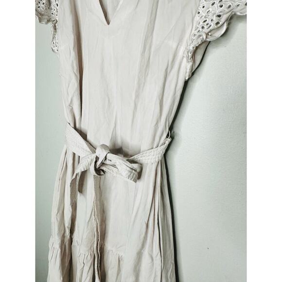 RAILS White Lace Cutout Flutter Sleeves Cotton Blend Tie Waist Gia Dress Size XS - Picture 8 of 10